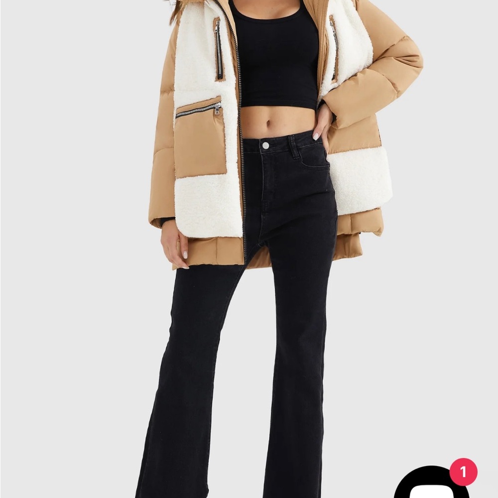 Tan and White Puffer Jacket